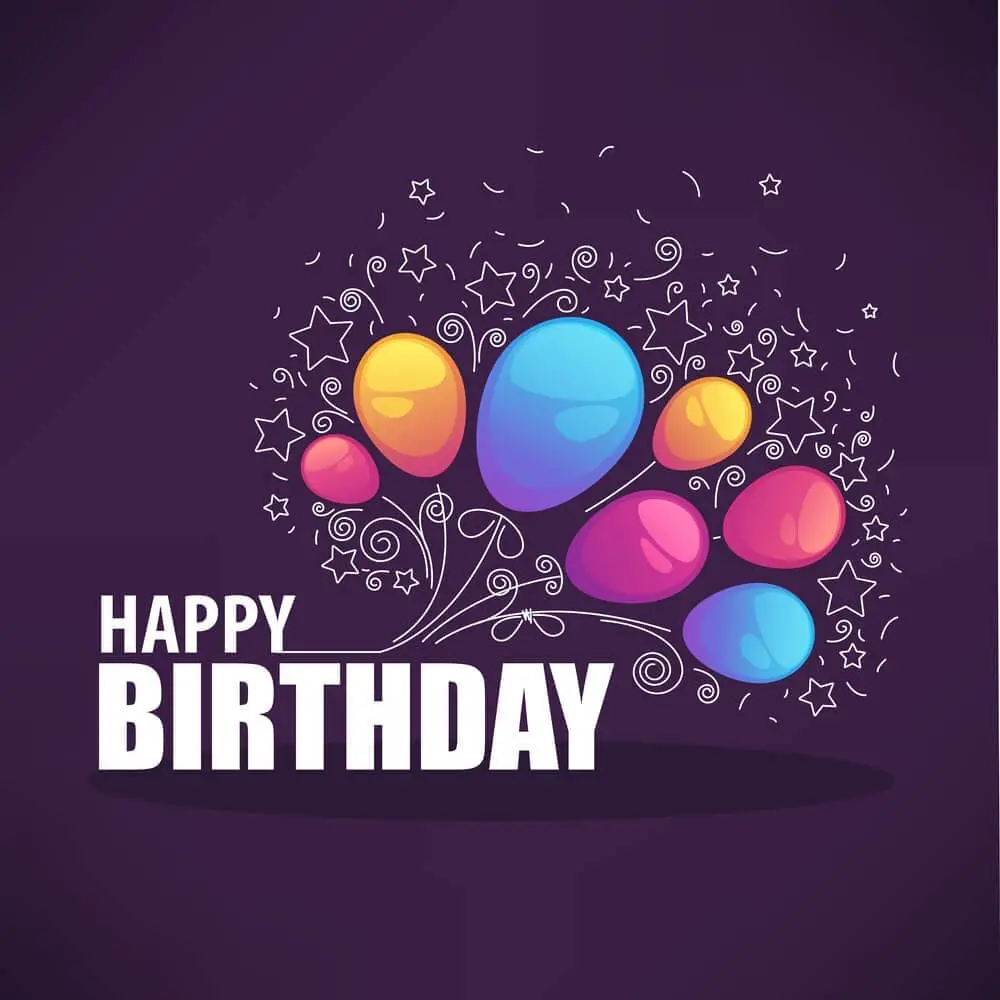 happy birthday balloon design on beautiful dark purpe background expressing happy birthday wishes